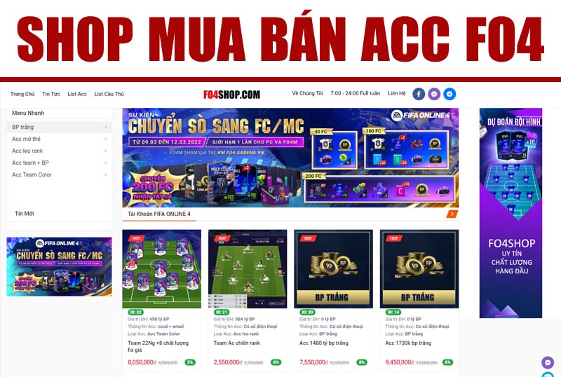 SHOPACCFC.COM - một địa chỉ uy tín dành cho các bạn có nhu cầu mua bán Acc Fo4